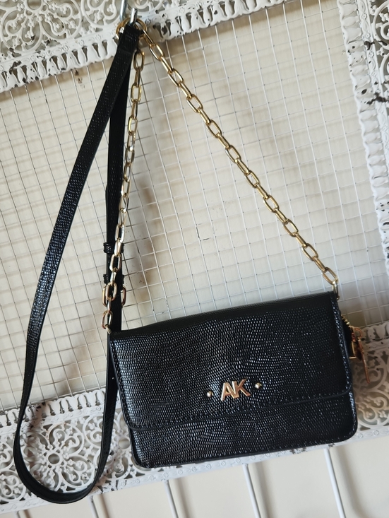 Anne Klein Handbags - Anne Klein Faux Snakeskin Black Gold Small Chain Crossbody Bag